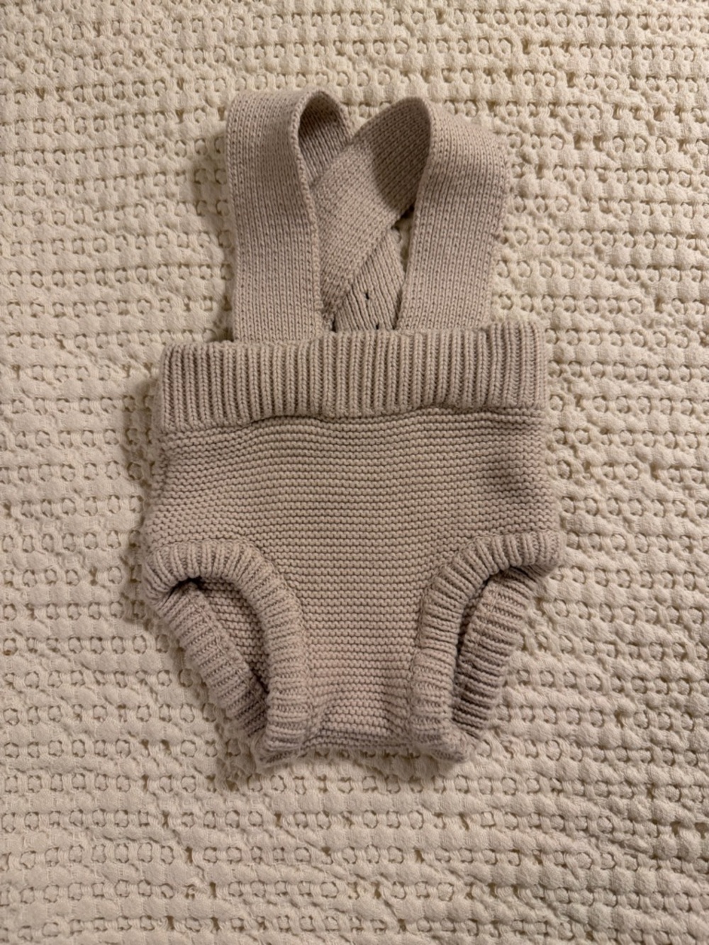 Neutral Knit Suspender Baby Bloomers - Beige